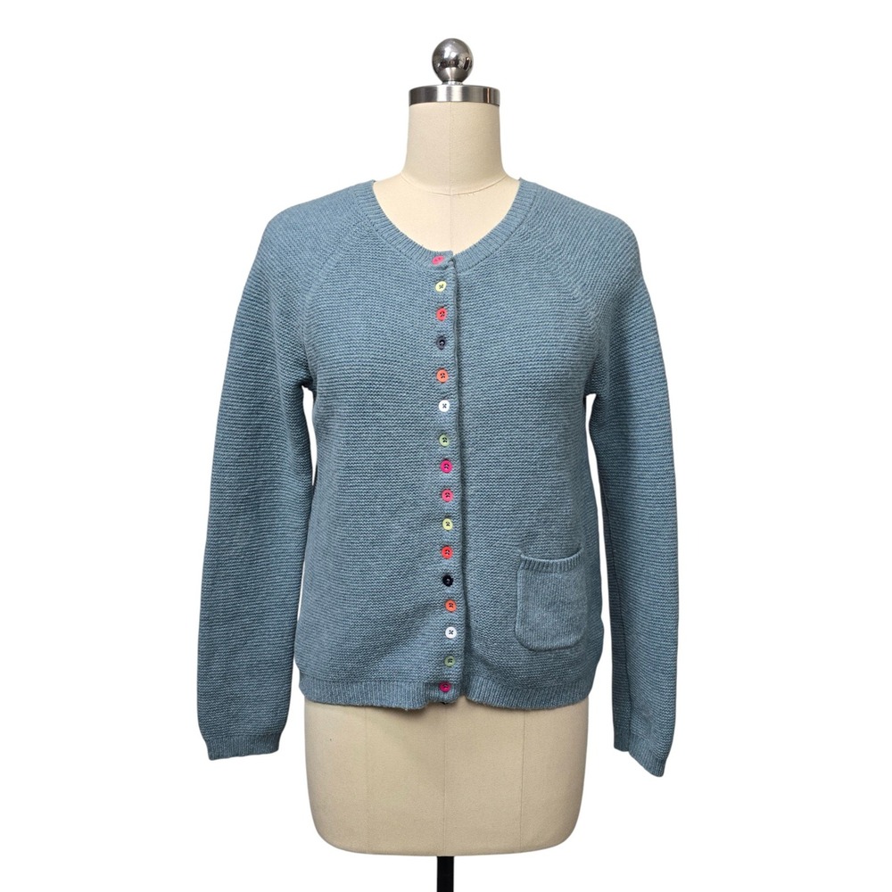 Tabitha Webb Blue Knit Lambswool Cardigan Sweater Buttons Patch Pocket Size Med‎